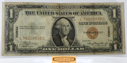 1935-A HAWAII EMERGENCY ISSUE WW2 SILVER CERTIFICATE $1, DAMAGED - #P42520NQ