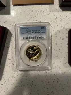 2020 END OF WORLD WAR II WW2 75TH ANNIVERSARY 24 KARAT GOLD COIN PR 70 PCGS