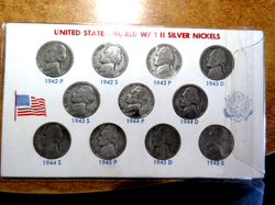 COMPLETE 11 COIN SET WW2 1942-1945 P-D-S JEFFERSON SILVER NICKELS  S4