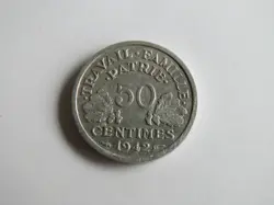 50 CENTS CENTIMES 1942 VICHY FRANCE (GERMAN OCCUPANTION) WW2 KM#914.1 VF