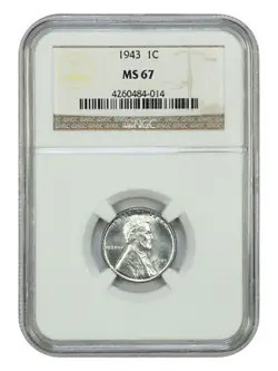 1943 1C NGC MS67 - LINCOLN CENT (WHEAT REVERSE) - WW2 STEEL CENT