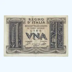 1939 ITALY (KINGDOM) 1 ITALIAN OLD LIRA (LIRE) BANKNOTE WW2 PRE - COIN /EURO