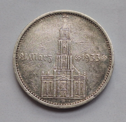 GERMAN  5 REICHSMARK 1934 E POTSDAM CHURCH SWASTIKA DATE SILVER  AILVER WW2