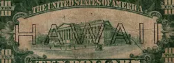 1934 A TEN $10 DOLLAR NOTE BROWN SEAL HAWAII OVERPRINT WW2 EMERGENCY L2885238B