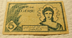 ALGERIA--WW2 VINTAGE 1942 --5 FRANC NOTE---CIRCULATED NOTE