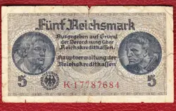 WW2: NAZI-GERMANY. BANKNOTE, 5 REICHSMARK, V/VG
