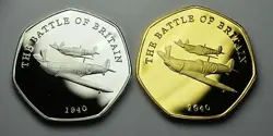 PAIR OF BATTLE OF BRITAIN SILVER & GOLD COMMEMORATIVES. SUPERMARINE SPITFIRE WW2
