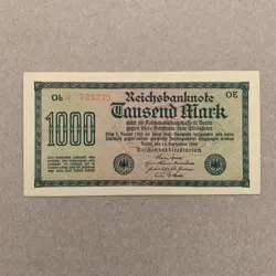 1922 GERMAN 1000 MARK BANKNOTE GERMANY CURRENCY ERA BETWEEN WWI WWII WW1 WW2 UNC