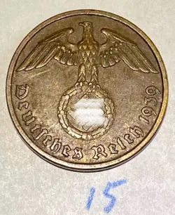 THE 1939-G WW2 EAGLE THIRD REICH WORLD WAR 2 GERMAN COIN NAZI OLD ANTIQUE US