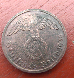 GERMAN WW2, 2 REICHSPFENNIG COIN 1939 (B) COIN