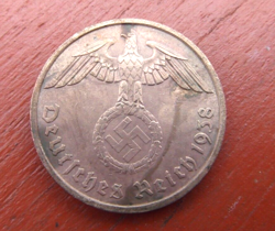 GERMAN WW2, 2 REICHSPFENNIG COIN 1938 (A) COIN