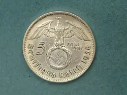 GERMANY THIRD REICH 5 REICHSMARK SILVER COIN 1938 A WW2 ERA. FINE