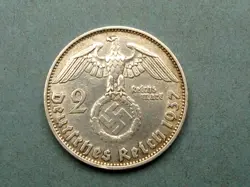 GERMANY THIRD REICH 2 REICHSMARK SILVER COIN 1937 D WW2 ERA. FINE