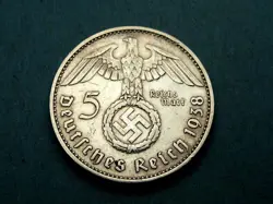 GERMANY THIRD REICH 5 REICHSMARK SILVER COIN 1938 F A WW2 ERA. VERY FINE