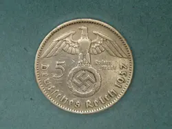 GERMANY THIRD REICH 5 REICHSMARK SILVER COIN 1937 A WW2 ERA. FINE