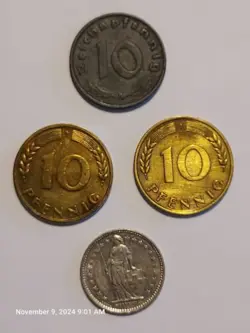 1942 GERMANY THIRD  REICH SWASTIKA WORLD WAR 2 COIN , SWITZERLAND 1/2 FRANC    ?