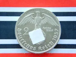 GERMAN COIN 2 REICHSMARK 1937 J SWASTIKA HINDENBURG SILVER 3RD REICH WW2 MARK BU