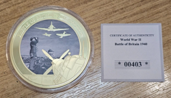 WW2 BATTLE OF BRITAIN LARGE GOLD-PLATED MEDALLION 110G 70MM