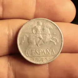 VINTAGE 1945 ALUMINUM SPAIN COIN 10 DIEZ CENTS WW2 CURRENCY