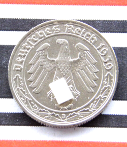 GERMAN COIN 50 REICHSPFENNIG 1939 B NICKEL SWASTIKA 3RD REICH WW2  RARE  PFENNIG