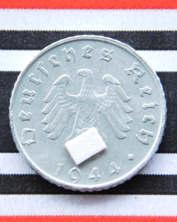 GERMAN COIN 5 REICHSPFENNIG 1944 G ZINC SWASTIKA 3RD WW2   VERY RARE PFENNIG RPF