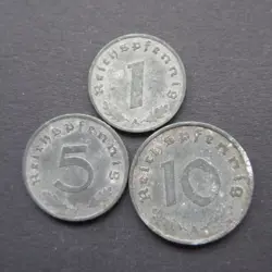 COMPLETE ZINC WARTIME COINSET OF GERMANY 1940 - 1944 EMERGENCY COINAGE WW2 (26)