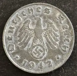 GERMANY-1942-THIRD REICH - 1 REICHSPFENNIG  COIN-WORLD WAR 2 - MINT B - VIENNA