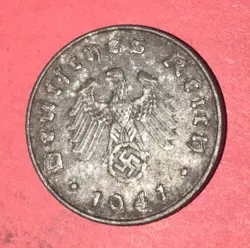 WORLD WAR 2 GERMAN￼  THIRD REICH 10 REICHSPFENNIG  1941 G   VF  COIN