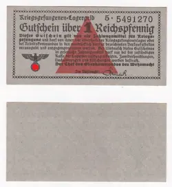 GERMANY WW2 POW CAMP MONEY 1 REICHSPFENNIG LAGERGELD - HISTORICAL DOCUMENT - UNC