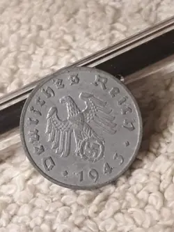 GERMAN 1 REICHSPFENNIG ~ GERMANY ~ WW2 1PF COIN 1943 HEAVILY CIRCULATED COIN