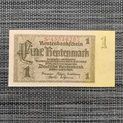 1937 GERMAN RENTENMARK 1 EINE MARK NOTE DEUTSCHE BERLIN PRE WW2 1937 BEIGE WWII