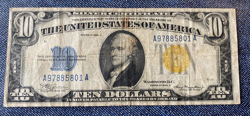 1934-A $10 SILVER CERTIFICATE YELLOW SEAL NORTH AFRICA NR WW2 EMERGENCY NOTE