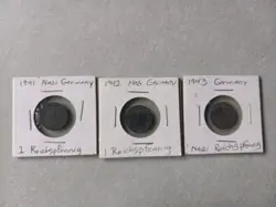 NAZI THIRD REICH - GERMAN WW2 1 PFENNIG COIN/CURRENCY 1941-1943 RARE LOT OF 3