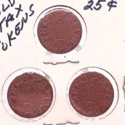 LOT OF 3 - OPA RED 1 POINT OFF-CENTER RATION TOKENS / COINS, WW2, VG CIRCULATED