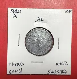 1940A GERMANY THIRD REICH SWASTIKA WORLD WAR 2! 10 PFENNIG! SWASTIKA! OLD COIN!