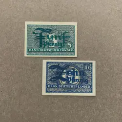 POST WW2 WWII TINY 2 PCS 5 & 10 PFENNIG GERMANY BANKNOTE GERMAN CURRENCY