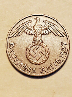 GERMAN 1937 F 1 REICHSPFENNIG   COIN 3RD REICH WW2 PFENNIG RP