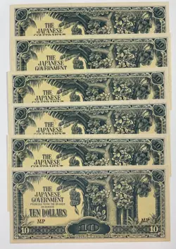 JAPAN MALYA WW2 INVASION $10 (#678) 6 PCS. NICE NEW. VERY ATTRACTIVE NOTES.