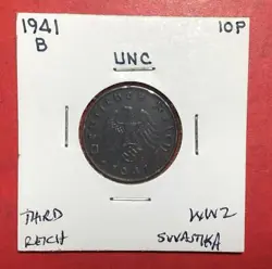 1941B GERMANY THIRD REICH SWASTIKA WORLD WAR 2! 10 PFENNIG! SWASTIKA! OLD COIN!