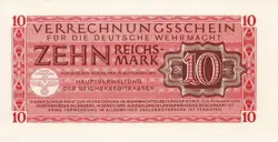 CURRENCY GERMANY 1944 WW2 WEHRMACHT FASCISM WAR 10 REICHMARK UNCIRCULATED