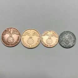 4 BEAUTIFUL WW2 GERMAN COINS 2 & 1 REICHSPFENNIG AUTHENTIC NAZI ANTIQUE VINTAGE