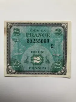 1944 WW2 ALLIED MILITARY CURRENCY FRANCE 2 FRANCS WORLD WAR II AMC
