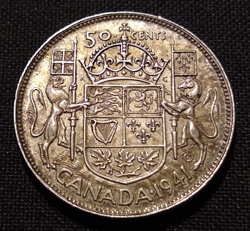 1941 CANADA 50 CENT HALF DOLLAR AU BU GEORGE VI SILVER LOW MINT WORLD WW2 COIN
