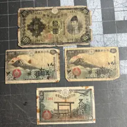 RARE VINTAGE WW2 JAPANESE PAPER MONEY 50 YEN BANK NOTE MT. FUJI LOT