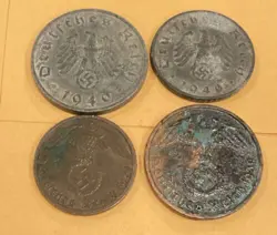 LOT OF 4: 2 1939 AND 2 1940 WW2 EAGLE THIRD REICH WORLD WAR 2 GERMAN COIN NAZI