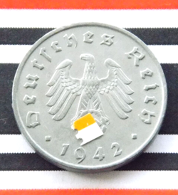 GERMAN COIN 1942 F 10 REICHSPFENNIG ZINC SWASTIKA 3RD REICH WW2 NICE PFENNIG RPF