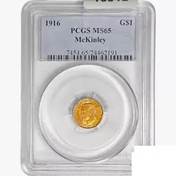 1916 MCKINLEY RARE GOLD DOLLAR COIN PCGS MS65-SEE STORE WW1-WW2 MEDALS -COINS