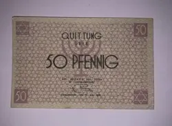 1940 — 50 PFENNIG NOTE POLAND LITZMANNSTADT LODZ GHETTO - GOOD COND. SCARCE.