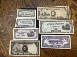 PHILIPPINES 1945 JAPANESE OCCUPATION WW2 CENTAVOS/PESOS 7 BANKNOTE LOT  N1636