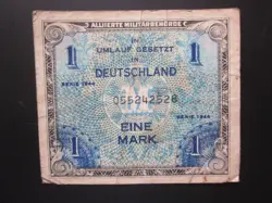 1944 GERMANY  1 MARK ALLIED MILITARY  CURRENCY WWII WW2 NOTE